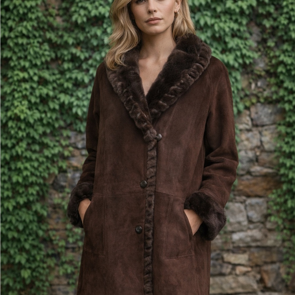 G-III GLOBAL IDENTITY Brown Suede and Faux Fur Coat, M